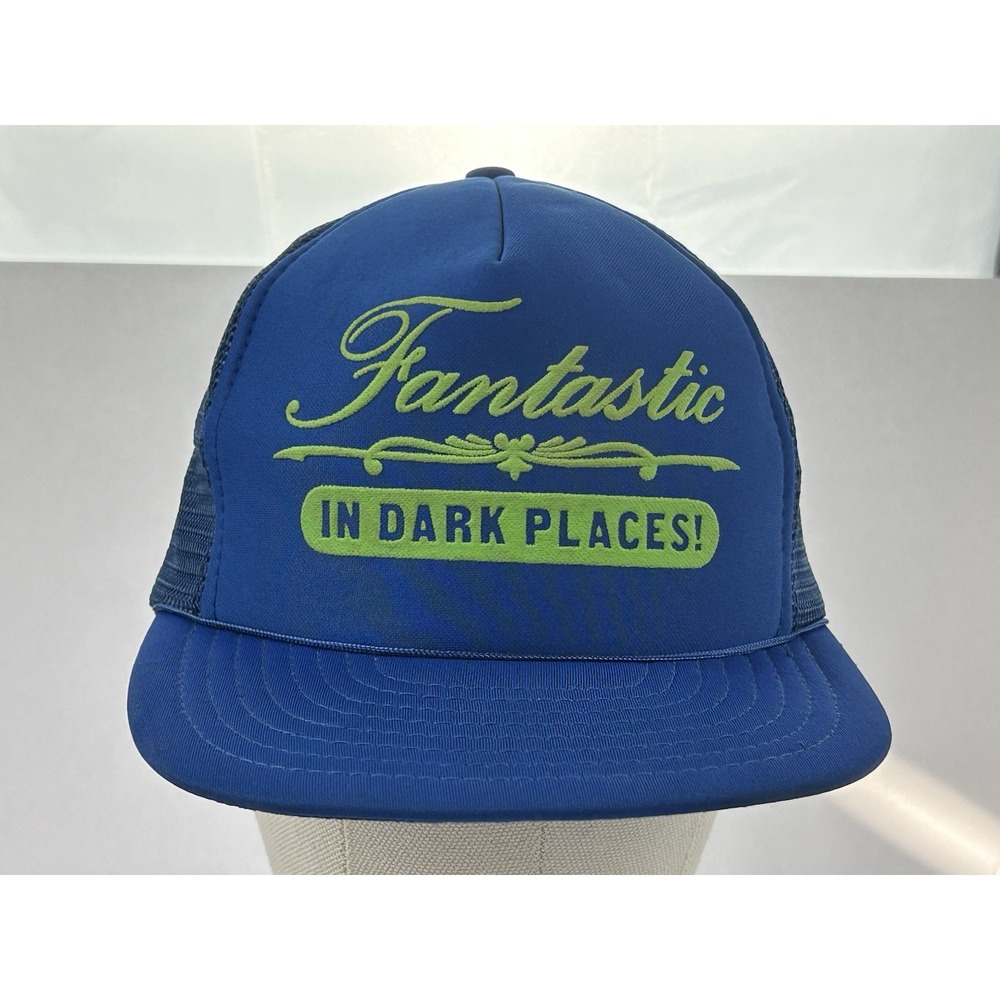 Vintage 80s Fantastic In Dark Places Humor Blue SnapBack Trucker Hat Adjustable